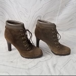 Ralph Lauren suede lace up green booties size 7